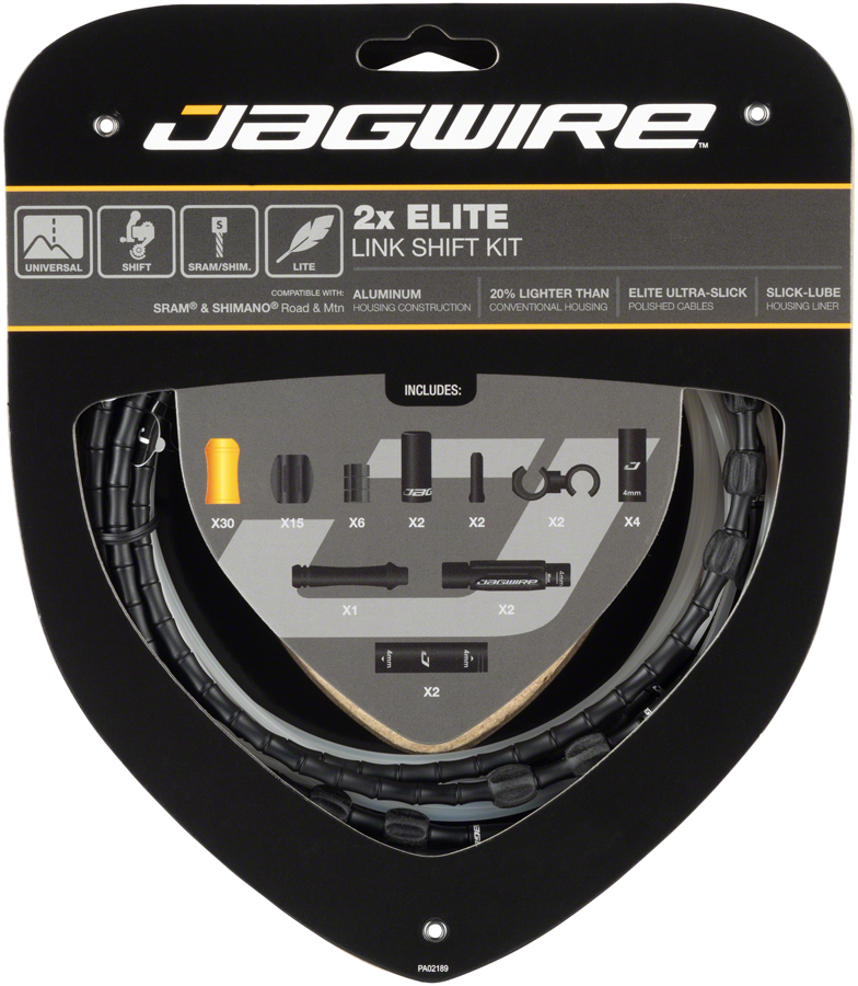 Jagwire 2x Elite Link Shift Cable Kit SRAM/Shimano with Polished Ultra-Slick Cables, Black 