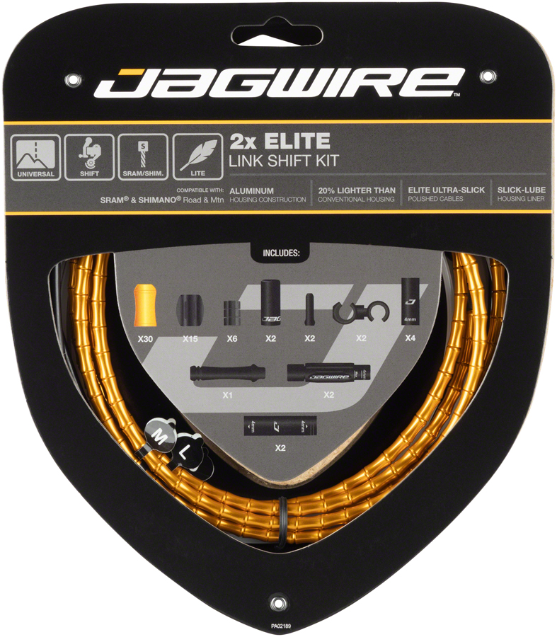 Jagwire 2x Elite Link Shift Cable Kit SRAM/Shimano with Polished Ultra-Slick Cables, Gold 