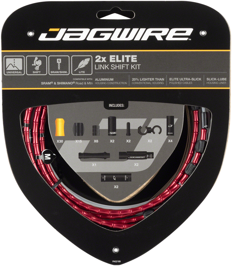 Jagwire 2x Elite Link Shift Cable Kit SRAM/Shimano with Polished Ultra-Slick Cables, Red 
