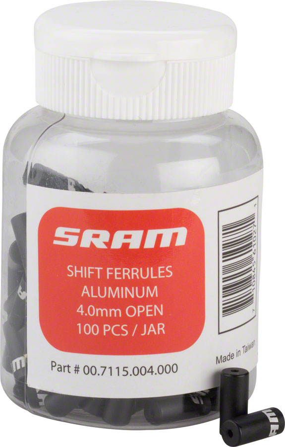 SRAM Shift Cable Housing Ferrules 4mm Open Black, 100-count Jar 