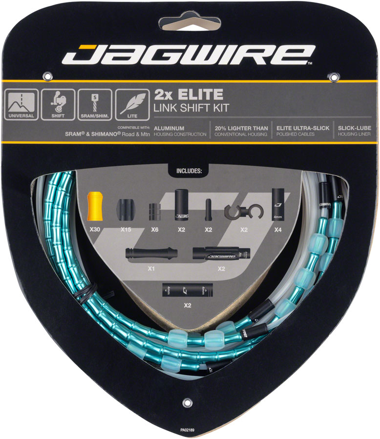 Jagwire 2x Elite Link Shift Cable Kit - SRAM/Shimano, Polished Ultra-Slick Cables, Ltd. Celeste 