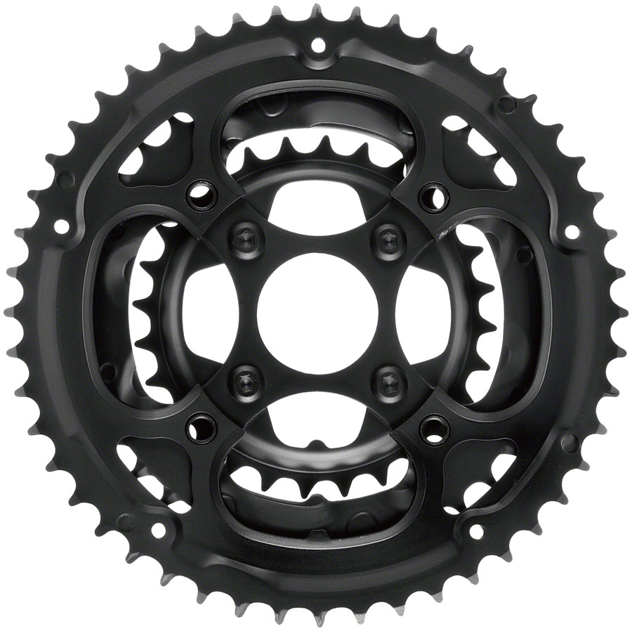 Samox 338ASS Chainring Set - 48/36/28t, 104/Riveted BCD, Aluminum Outer Ring, Steel Middle/Inner Ring, Black 