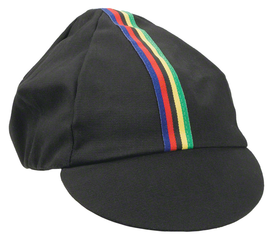 Pace Sportswear Traditional Cycling Cap: Black/World Champion Stripe, MD/LG
