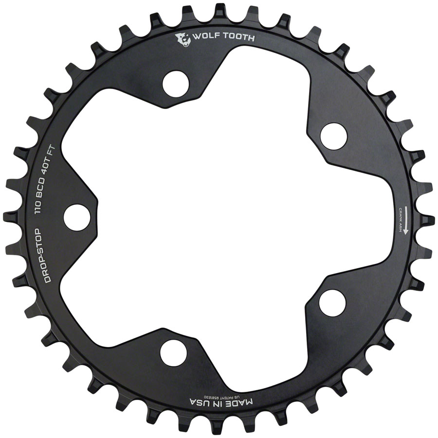 Wolf Tooth 110 BCD Cyclocross and Road Chainring - 40t, 110 BCD, 5-Bolt, Drop-Stop, 10/11/12-Speed Eagle and Flattop Compatible, Black