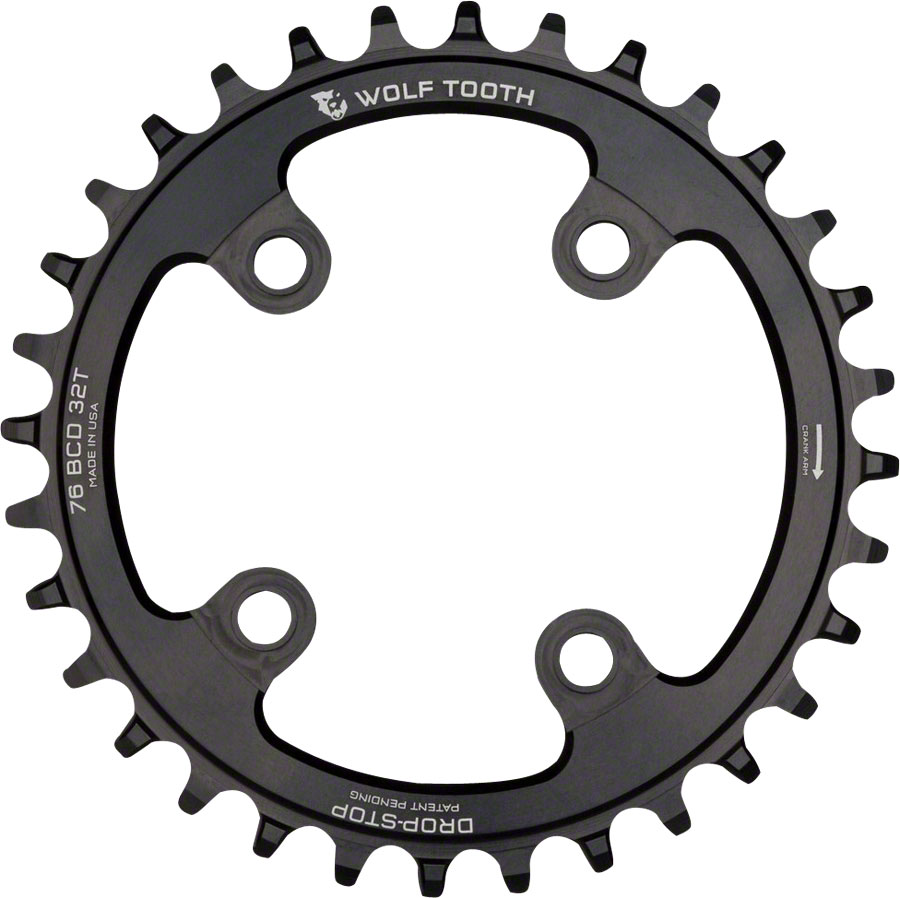 Wolf Tooth 76 BCD Chainring - 32t, 76 BCD, 4-Bolt, Drop-Stop, Compatible with SRAM 76 BCD and Specialized Stout, Black






