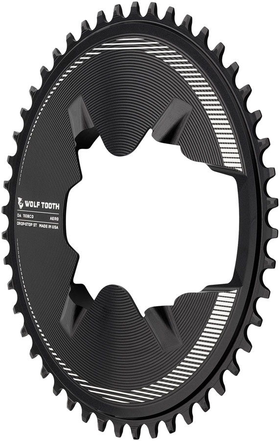 Wolf Tooth Aero Direct Mount 1x Chainring - 46t, 4-Bolt, Drop-Stop ST, Compatible with Shimano Dura-Ace R9200/R9200-P Only, Black
