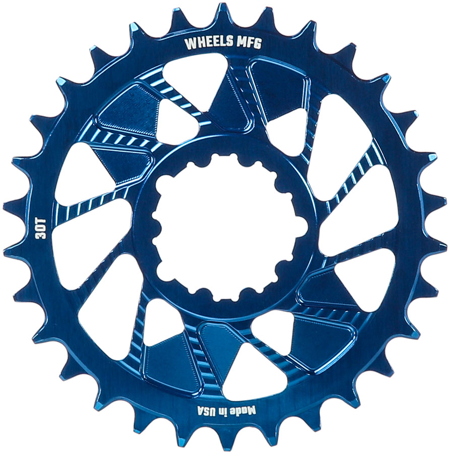 Wheels Manufacturing Direct Mount Chainring - 30t, SRAM 3-Bolt Direct Mount, 3mm Offset, T-Type Chain Compatible, Blue