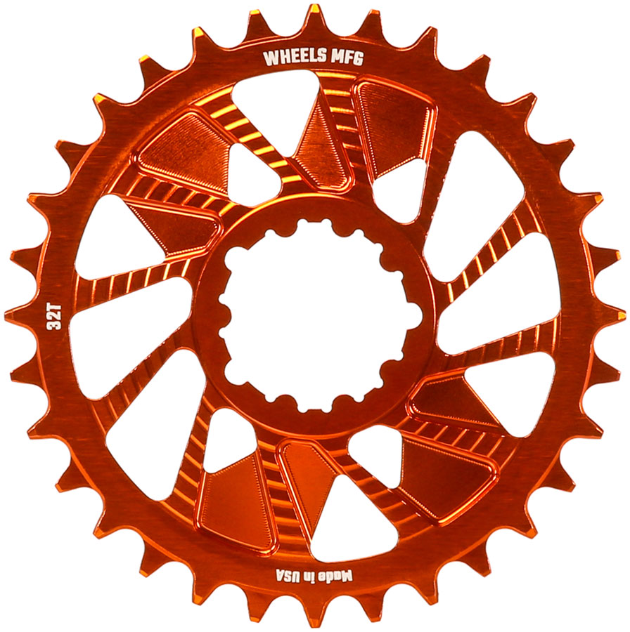 Wheels Manufacturing Direct Mount Chainring - 32t, SRAM 3-Bolt Direct Mount, 3mm Offset, T-Type Chain Compatible, Orange