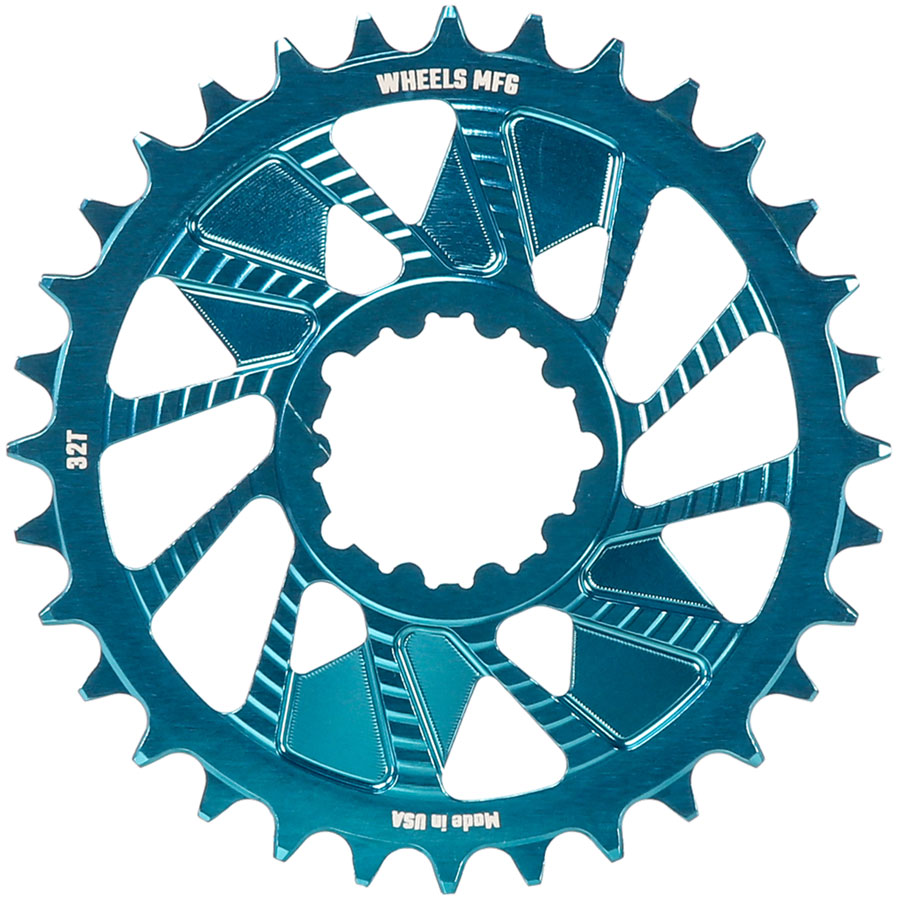 Wheels Manufacturing Direct Mount Chainring - 32t, SRAM 3-Bolt Direct Mount, 3mm Offset, T-Type Chain Compatible, Teal