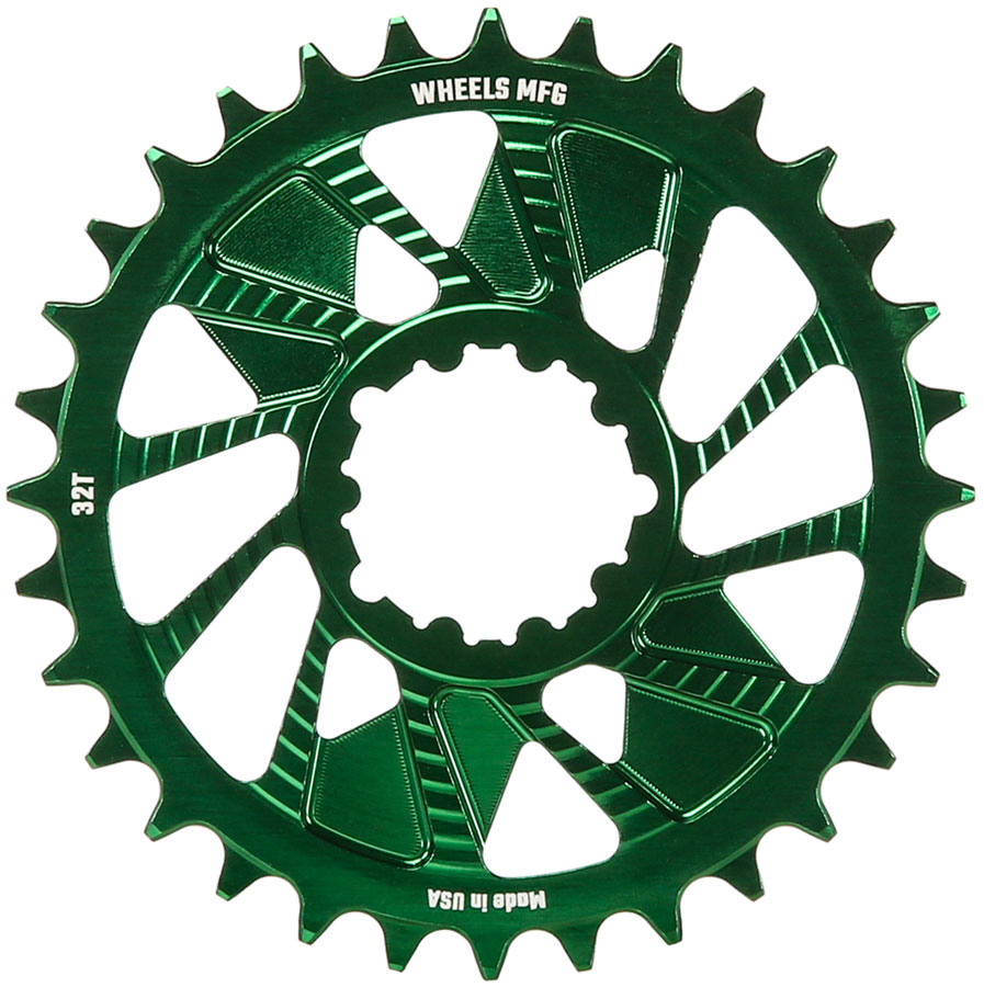 Wheels Manufacturing Direct Mount Chainring - 32t, SRAM 3-Bolt Direct Mount, 3mm Offset, T-Type Chain Compatible, Green