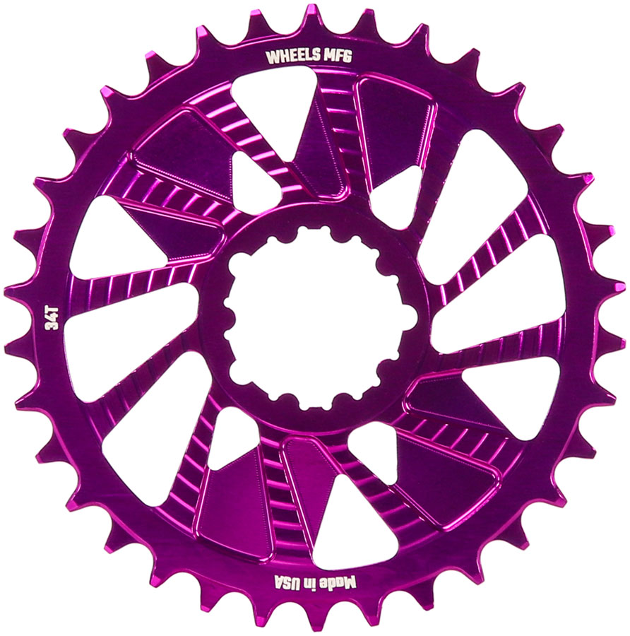 Wheels Manufacturing Direct Mount Chainring - 34t, SRAM 3-Bolt Direct Mount, 3mm Offset, T-Type Chain Compatible, Purple