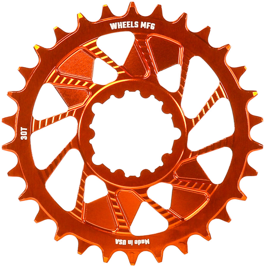 Wheels Manufacturing Direct Mount Chainring - 30t, SRAM 3-Bolt Direct Mount, 3mm Offset, Compatible with Hyperglide+ Chain, Orange