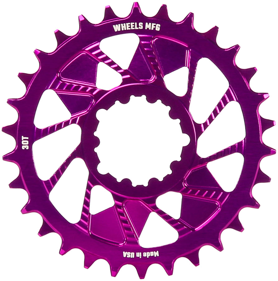 Wheels Manufacturing Direct Mount Chainring - 30t, SRAM 3-Bolt Direct Mount, 3mm Offset, Compatible with Hyperglide+ Chain, Purple