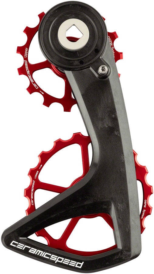 CeramicSpeed OSPW RS Pulley Wheel System for SRAM Red/Force AXS - Aluminum Pulley, 5 Spoke, Carbon Cage, Red