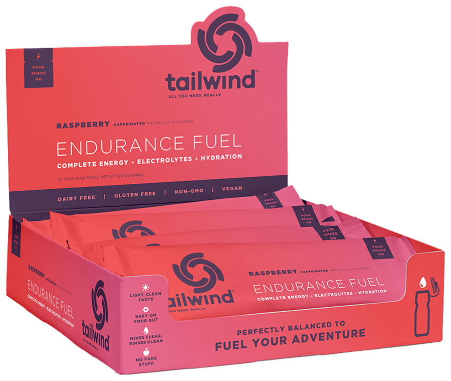 Tailwind Endurance Fuel Raspberry - Caffeinated, Box of 12 Single Servings
