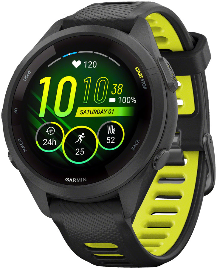 Garmin Forerunner 265S GPS Smartwatch - 42mm, Black Bezel and Case, Black/Amp Yellow Silicone Band






