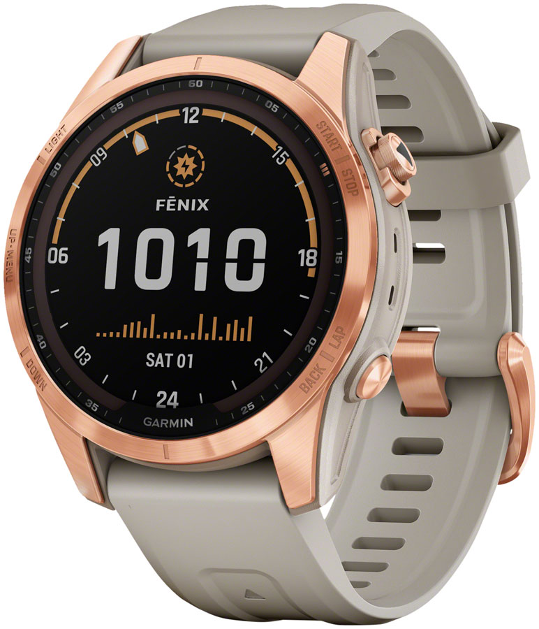 Garmin fnix 7S Solar GPS Smartwatch - 42mm, Rose Gold Case, Light Sand Band
