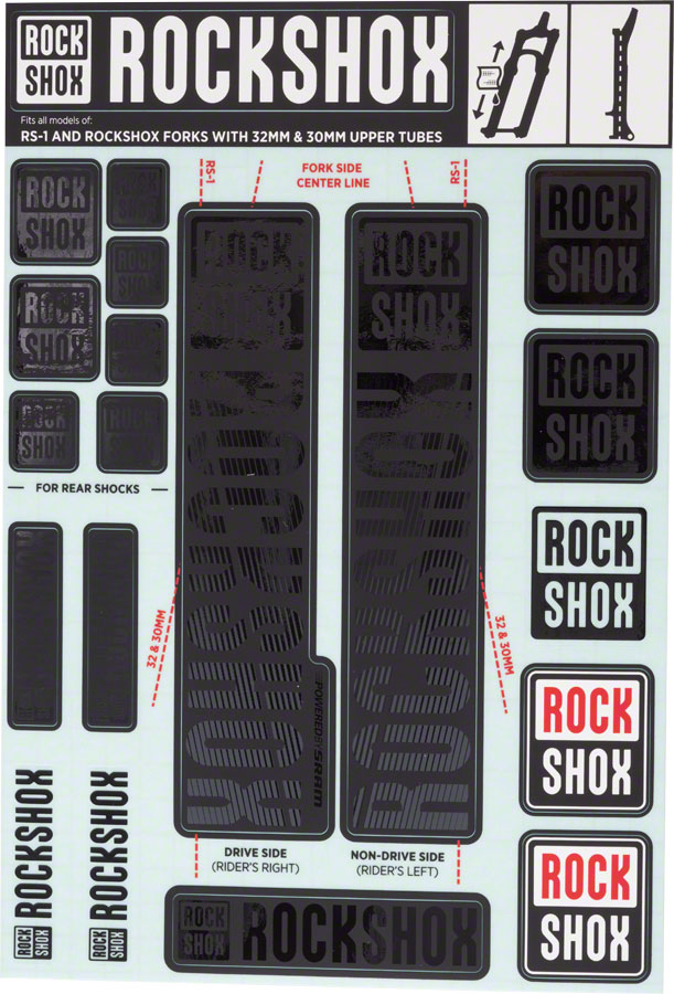 RockShox Fork Decal Kit - 30/32mm/RS1, Stealth Black 