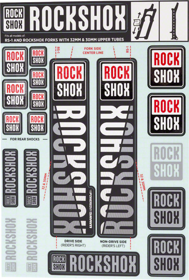 RockShox Fork Decal Kit - 30/32mm/RS1, White 
