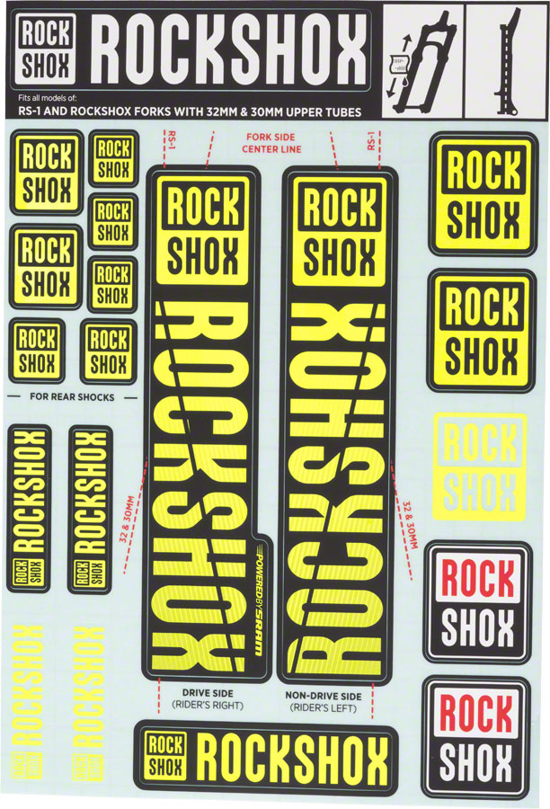 RockShox Fork Decal Kit - 30/32mm/RS1, Yellow 