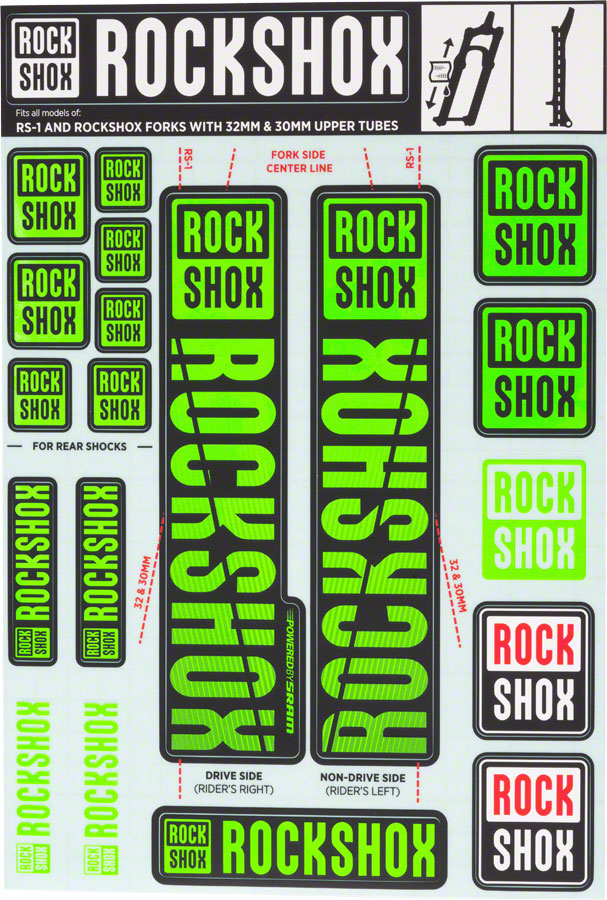 RockShox Fork Decal Kit - 30/32mm/RS1, Green 