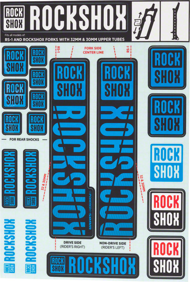 RockShox Fork Decal Kit - 30/32mm/RS1, Blue 
