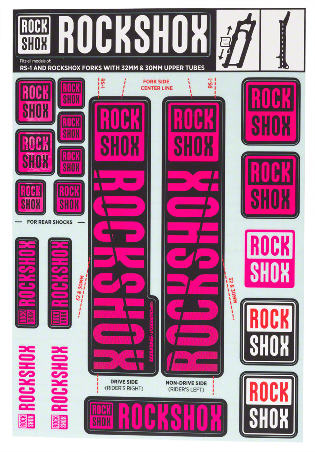 RockShox Fork Decal Kit - 30/32mm/RS1, Magenta 