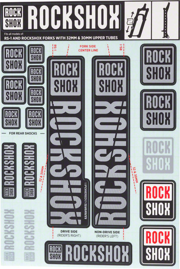 RockShox Fork Decal Kit - 30/32mm/RS1, Gray 