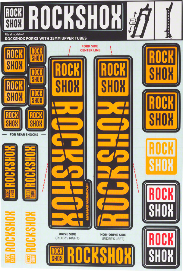 RockShox Fork Decal Kit - 35mm, Orange 