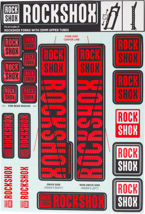 RockShox Fork Decal Kit - 35mm, Red 