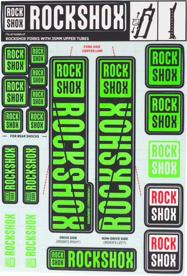 RockShox Fork Decal Kit - 35mm, Green 