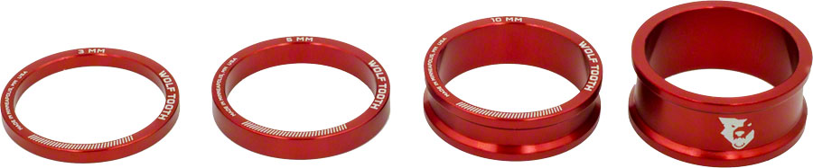 Wolf Tooth Headset Spacer Kit 3, 5,10, 15mm, Red 