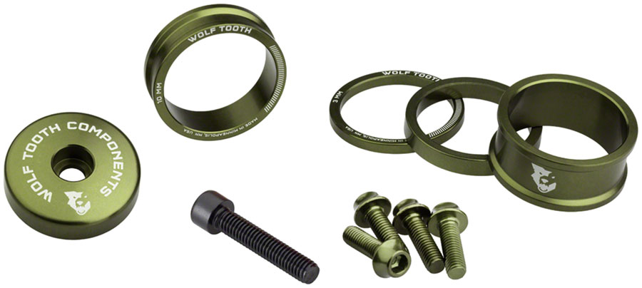 Wolf Tooth BlingKit: Headset Spacer Kit 3, 5,10, 15mm, Olive 