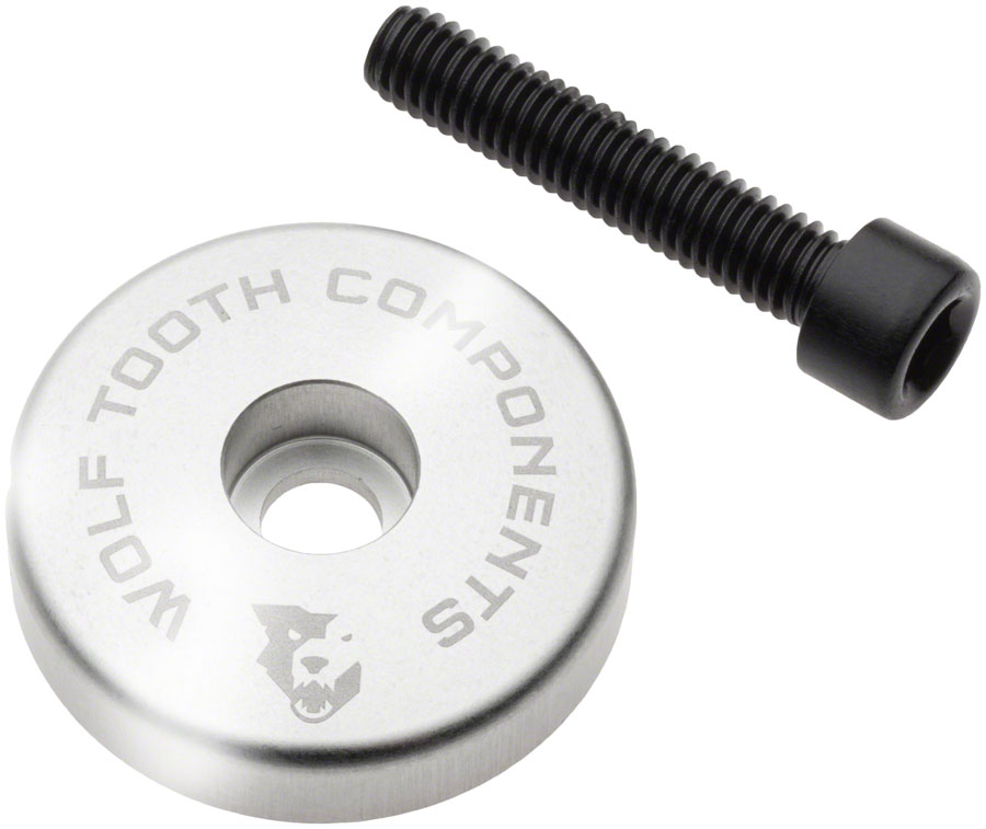 Wolf Tooth Ultralight Stem Cap with Integrated 5mm Spacer - 5mm Spacer, Raw Silver 
