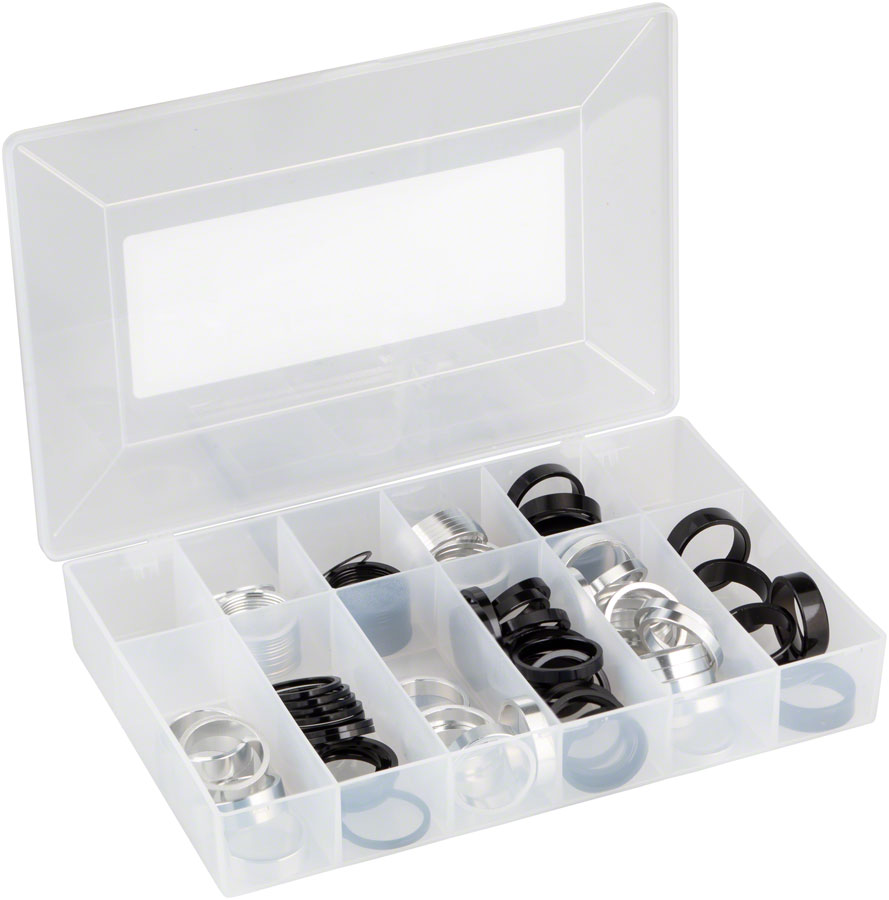 Wheels Manufacturing Aluminum Headset Spacer Kit - 1-1/8", Assorted 105pcs, Silver 