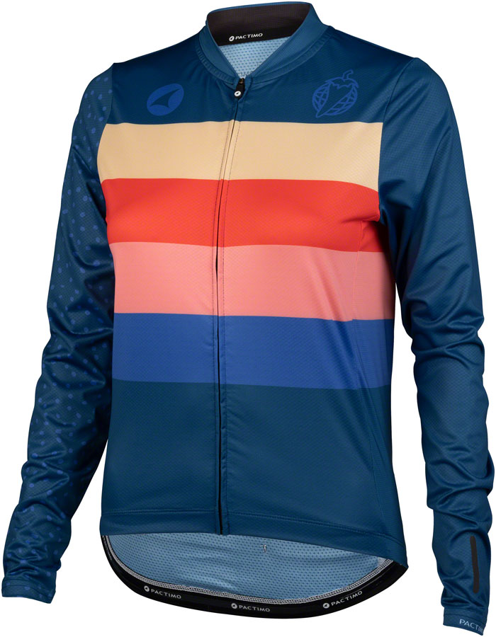 Salsa Team Polytone Women's Long Sleeve Jersey - Dark Blue, w/ Stripes, Medium 