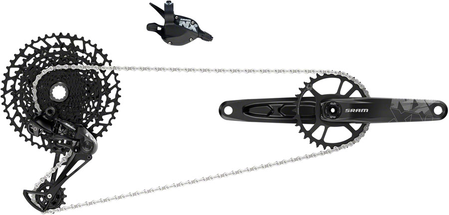 SRAM NX Eagle Groupset: 175mm 32 Tooth DUB Crank, Rear Derailleur, 11-50 12-Speed Cassette, Trigger Shifter, and Chain






