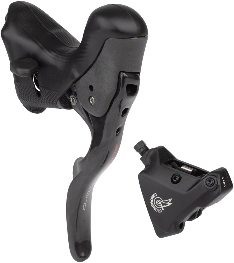 Campagnolo Super Record Ergopower Hydraulic Brake/Shift Lever and Disc Caliper - Left/Front, 12-Speed, 140mm Flat Mount Caliper, Black 