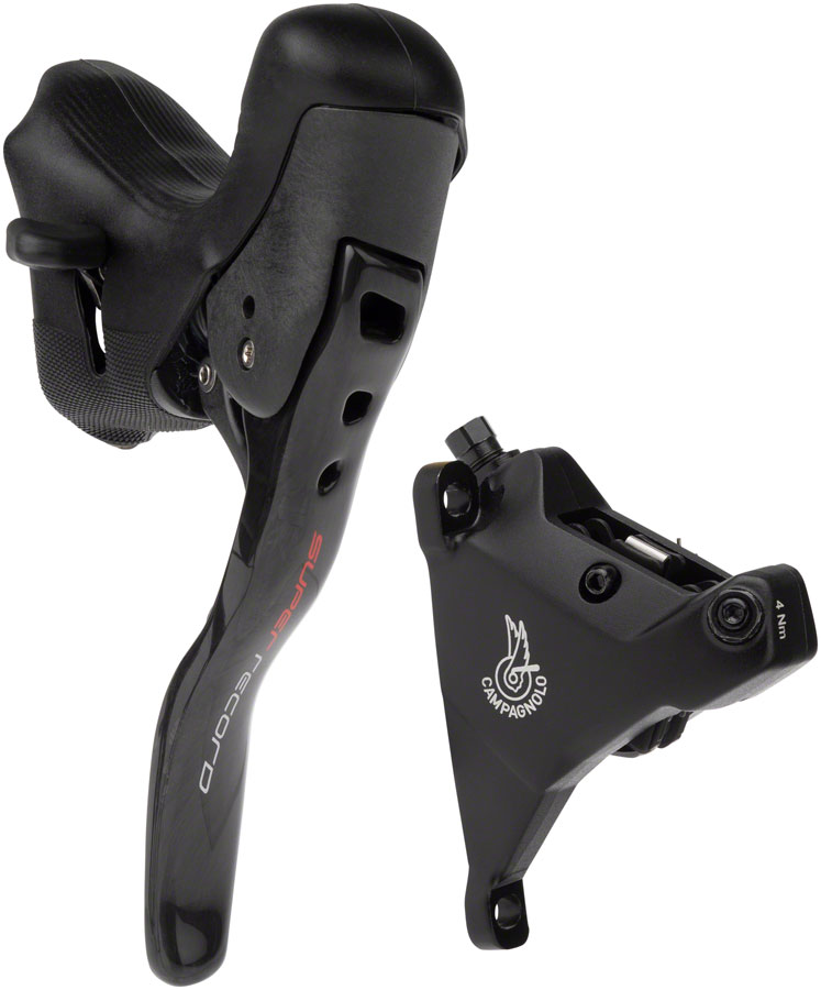 Campagnolo Super Record Ergopower Hydraulic Brake/Shift Lever and Disc Caliper - Left/Front, 12-Speed, 160mm Flat Mount Caliper, Black 