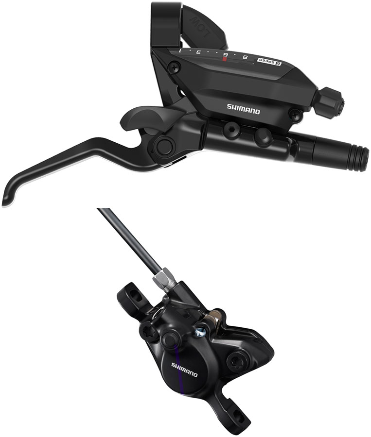Shimano ST-EF515-8R EZ Fire Plus Shift/Brake Lever with BR-MT200 Disc Brake Caliper - Right/Rear, 8-Speed, Post Mount, 2-Piston,  Black