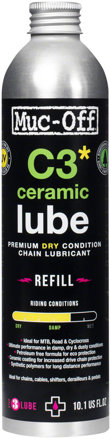 Muc-Off C3 Dry Ceramic Bike Chain Lube - 300ml, Aluminum Refill Bottle 
