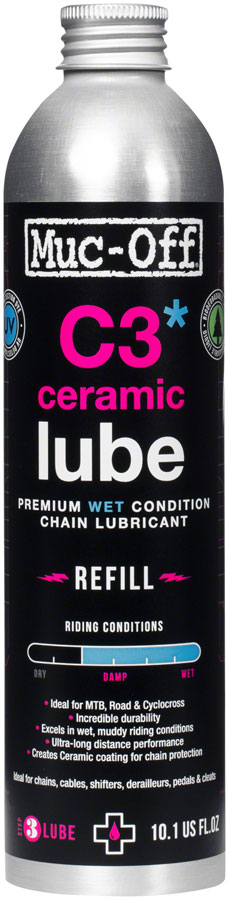 Muc-Off C3 Wet Ceramic Bike Chain Lube - 300ml, Aluminum Refill Bottle 