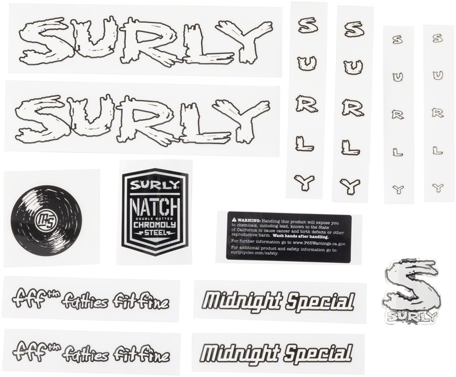 Surly Midnight Special Frame Decal Set - White, with Record 