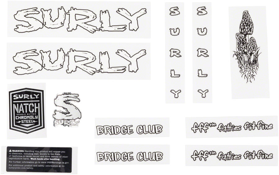 Surly Bridge Club Frame Decal Set - White, with Mushrooms 