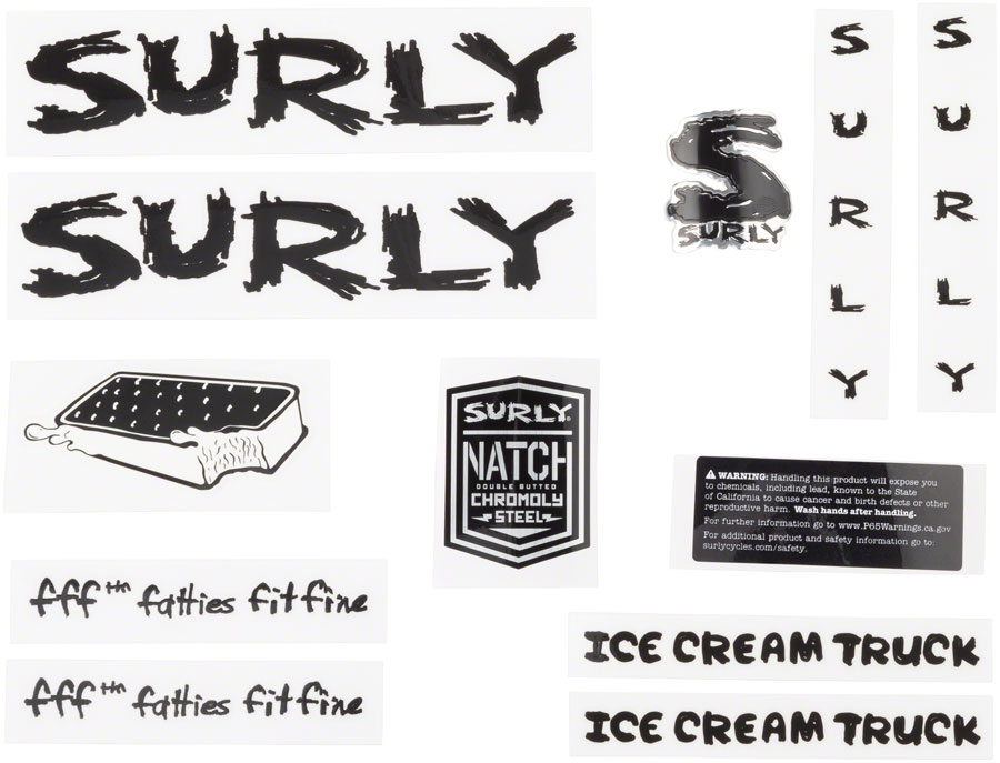 Surly Ice Cream Truck Frame Decal Set - Black 