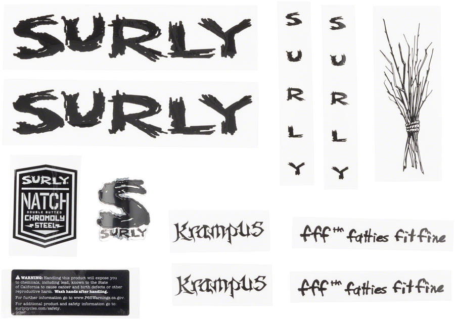 Surly Krampus Frame Decal Set - Black, with Sticks 