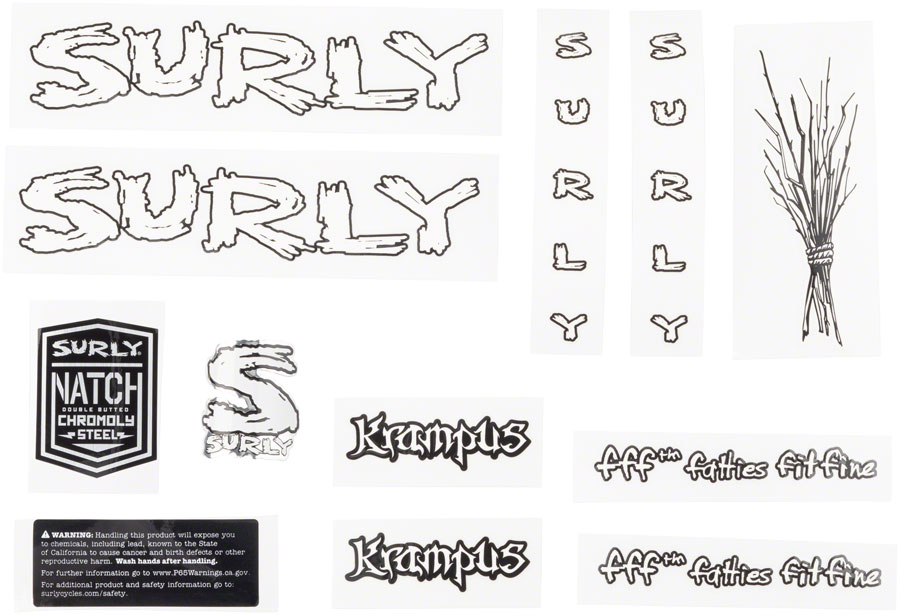 Surly Krampus Frame Decal Set - White, with Sticks 