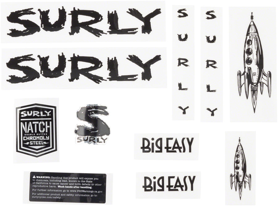 Surly Big Easy Frame Decal Set - Black, with Rocket 