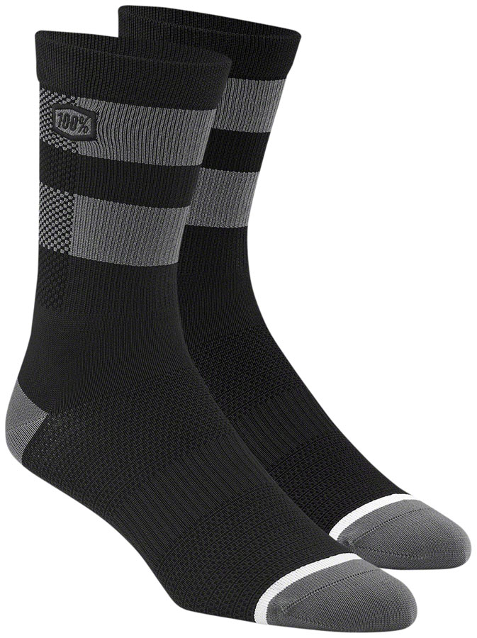 100% Flow Performance MTB Socks - Black/Gray, Large/X-Large






