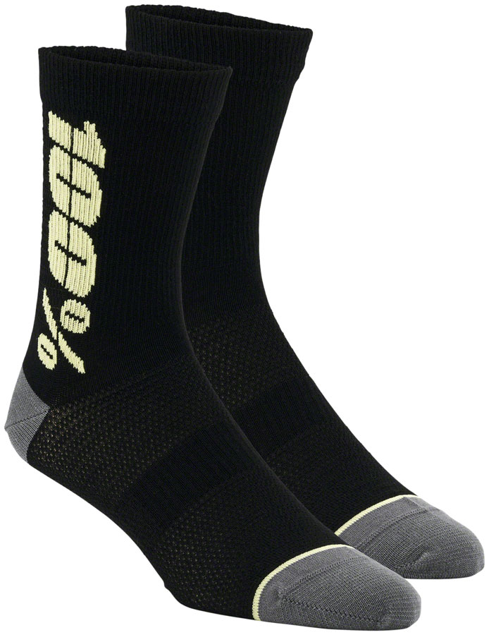 100% Rythym Merino MTB Socks - 6 inch Black/Yellow Large/X-Large